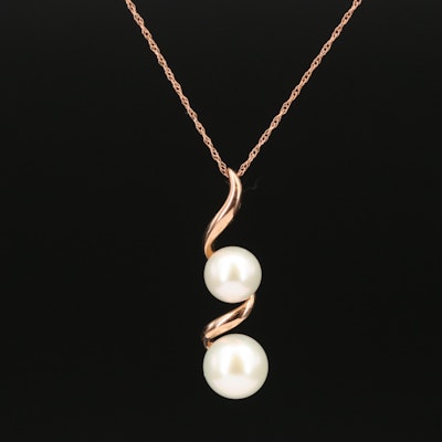 14K Rose Gold Pearl Spiral Pendant Necklace