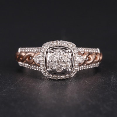 Sterling Two-Tone 0.34 CTW Diamond Square Cluster Ring