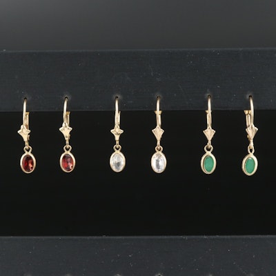 14K Earrings Including Emerald, Garnet and Sapphire