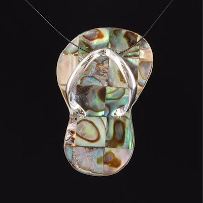 Sterling Abalone and Mother-of-Pearl Flip-Flop Pendant