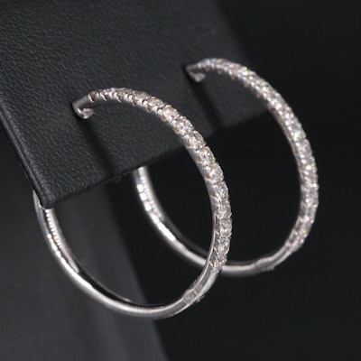 Sterling 1.02 CTW Diamond Hoop Earrings