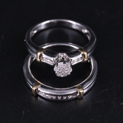 Sterling Silver Two-Tone 0.71 CTW Diamond Cluster Ring Set