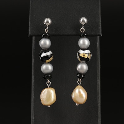 14K Pearl and Glass Bead Earrings