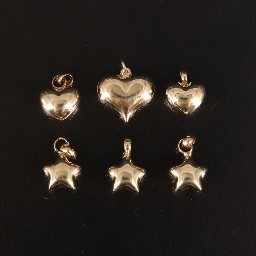 14K Puffy Heart and Star Charms