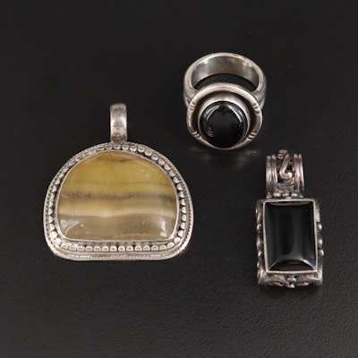 Sterling Fluorite and Black Onyx Ring and Pendants