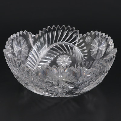 American Brilliant Style Foliate and Star with Sawtooth Rim Cut Crystal Bowl