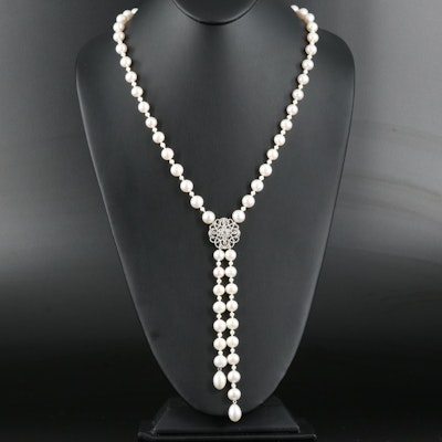 Sterling Topaz and Pearl Lariat Necklace
