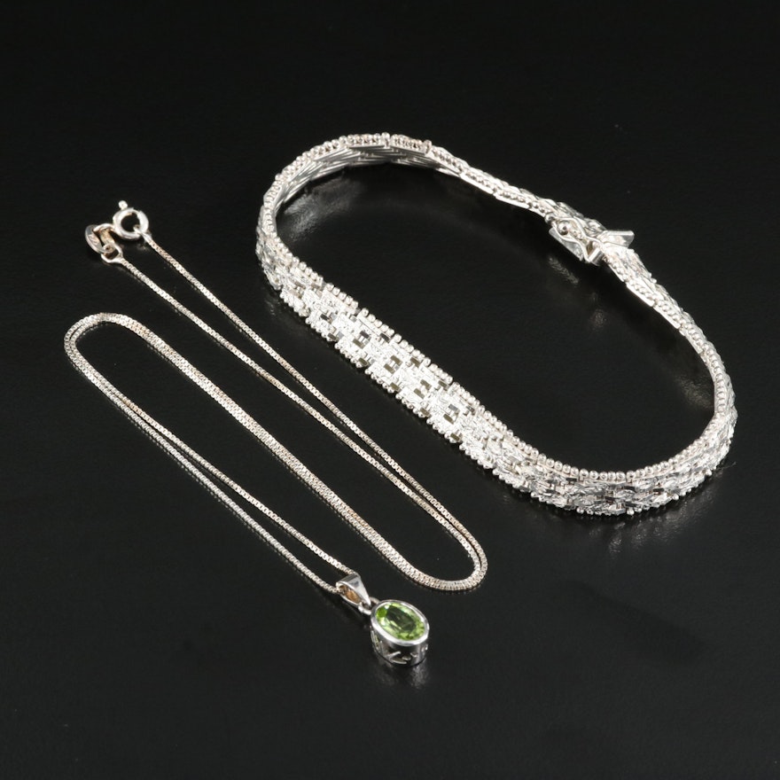 Italian Sterling Peridot Pendant Necklace with Bracelet