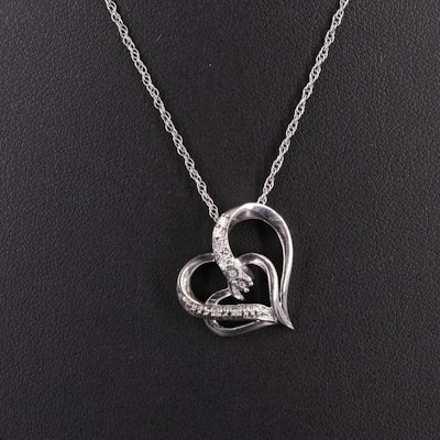 Sterling 0.015 CTW Diamond Hearts Pendant Necklace