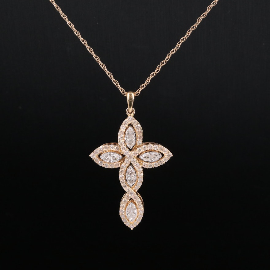 Sterling 1.02 CTW Diamond Cross Pendant Necklace