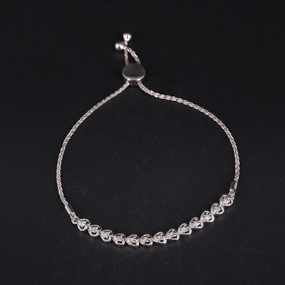 Sterling 0.11 CTW Diamond Wheat Chain Slide Bracelet