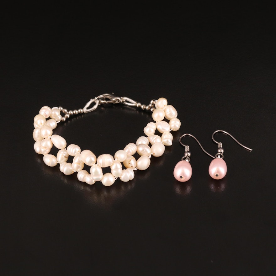 Pearl Bracelet and Pearl Earrings