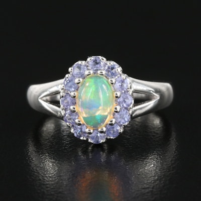 Sterling Opal and Tanzanite Ring