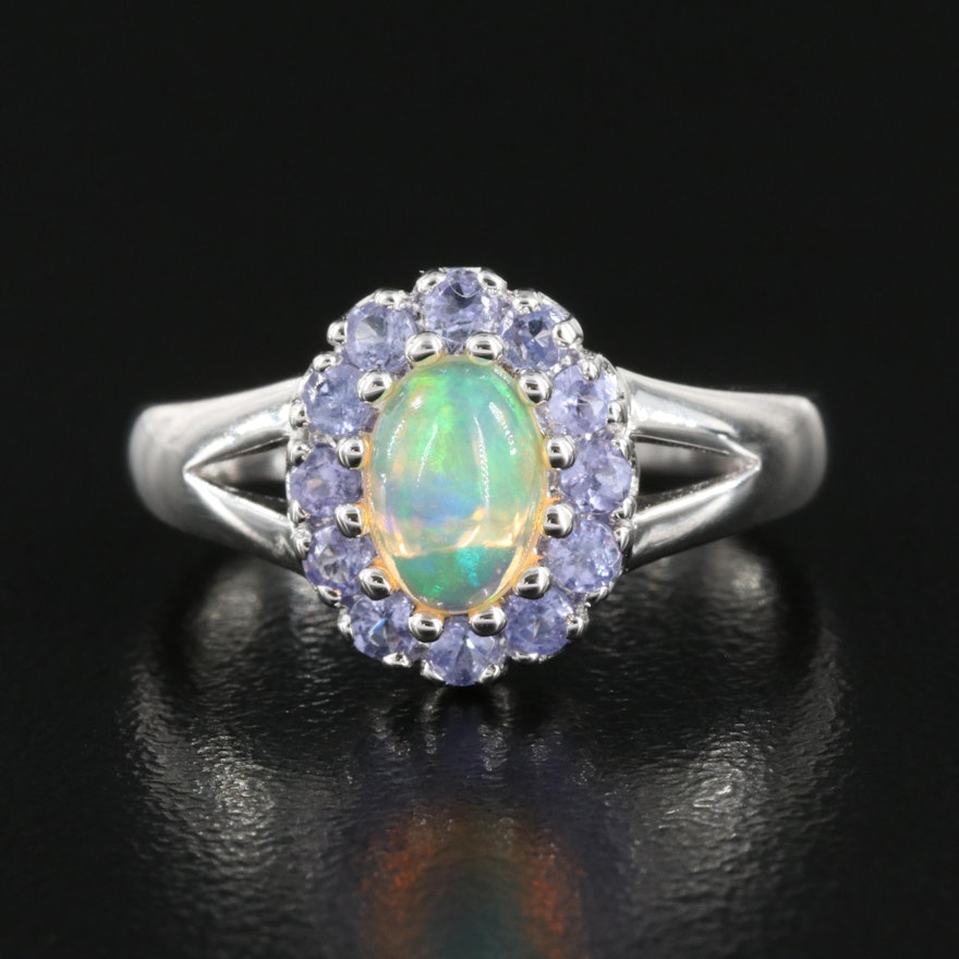 Sterling Opal and Tanzanite Ring