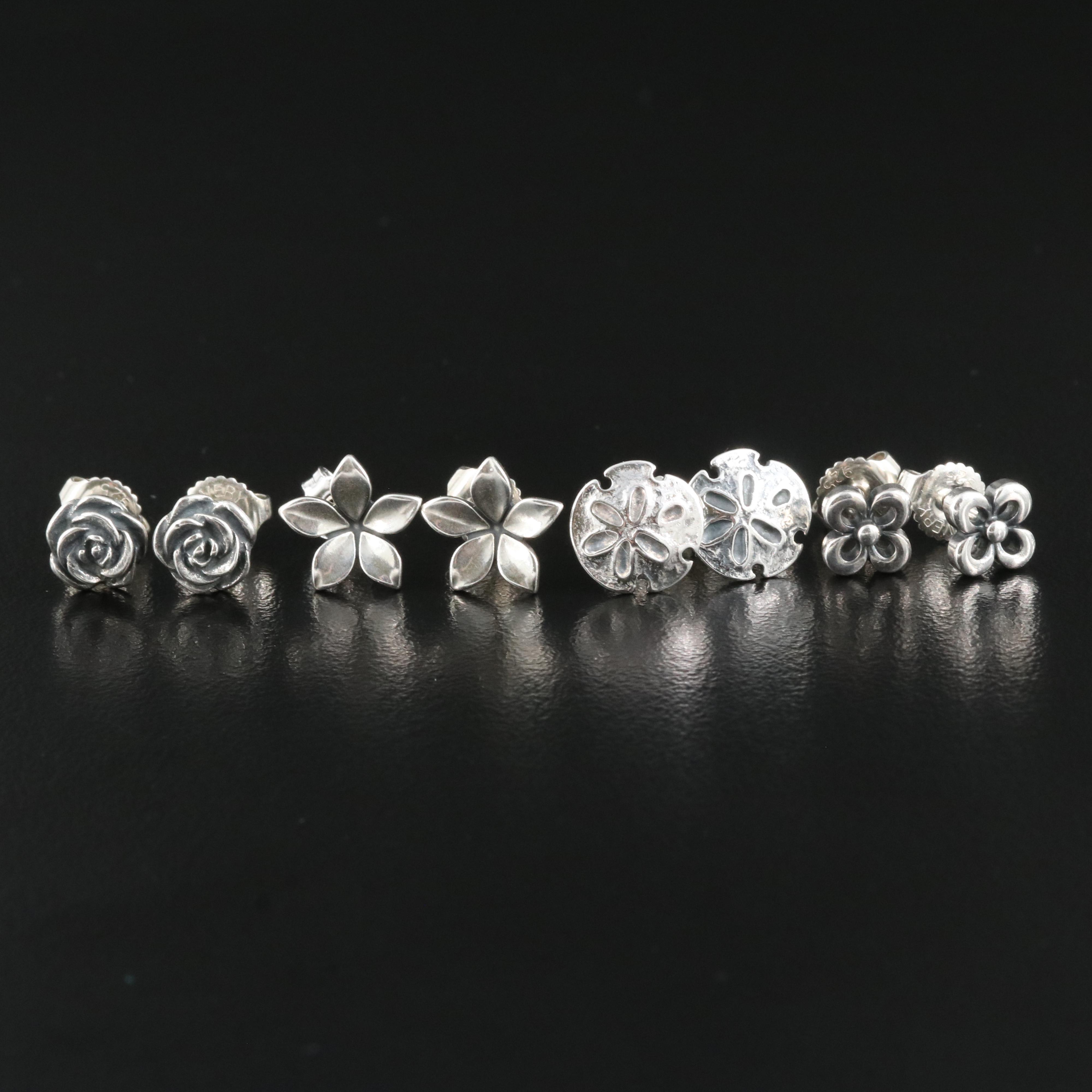 James Avery Sterling Flowers and Sand Dollar Stud Earrings EBTH