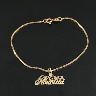 14K Box Chain Bracelet with "Abuelita" Charm