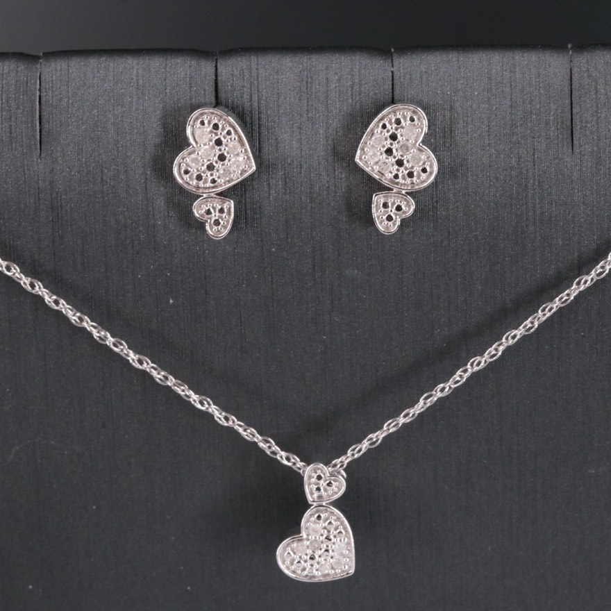 Sterling 0.17 CTW Diamond Necklace and Earrings Set