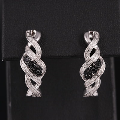 Sterling 0.11 CTW Diamond J Hoop Earrings