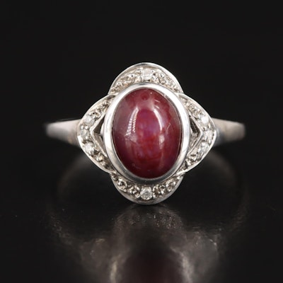 Sterling Star Ruby and Diamond Ring