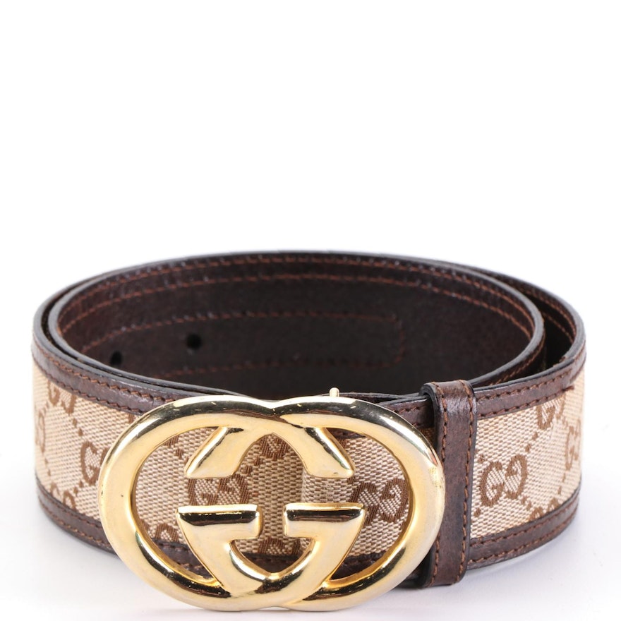 Gucci Interlocking GG Belt in GG Canvas and Cinghiale Leather