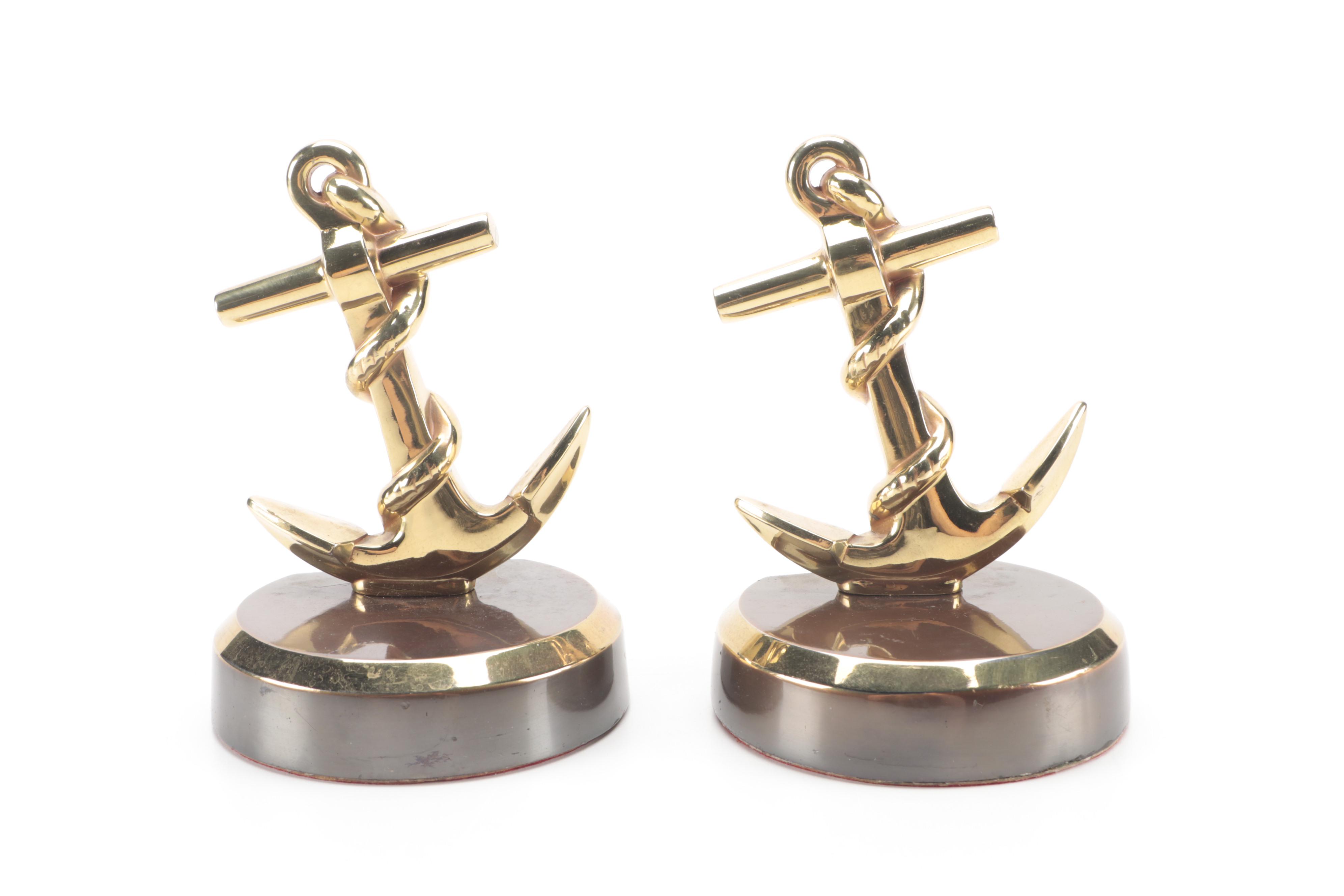 Philadelphia Mfg. Co. Brass Anchor Bookends with Metal Clad Globe