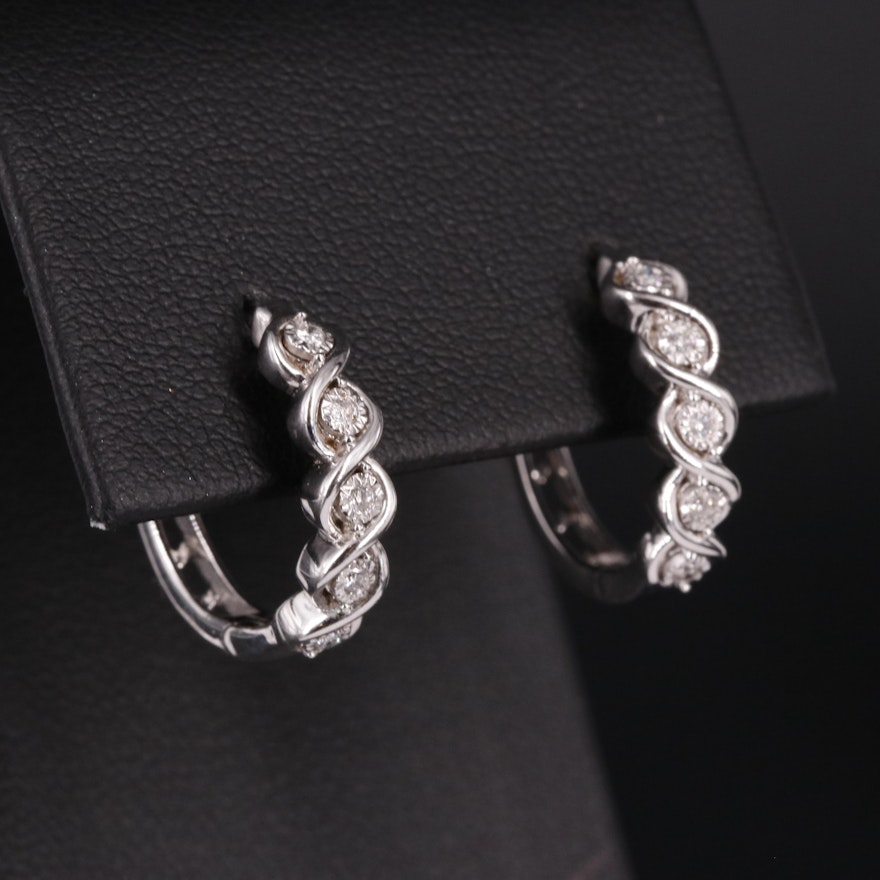Sterling 0.11 CTW Diamond Hoop Earrings