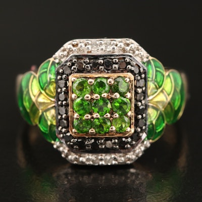 Sterling Diopside, Diamond and Enamel Ring