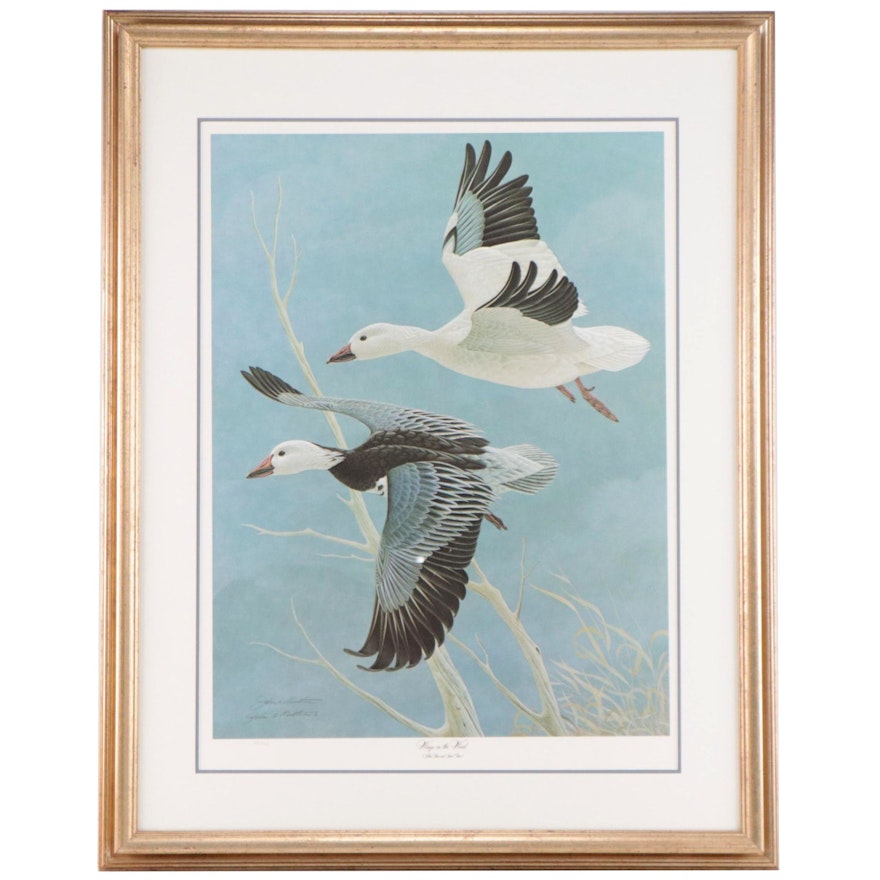 John Ruthven Offset Lithograph "Wings in the Wind (Blue Goose and Snow Goose)"