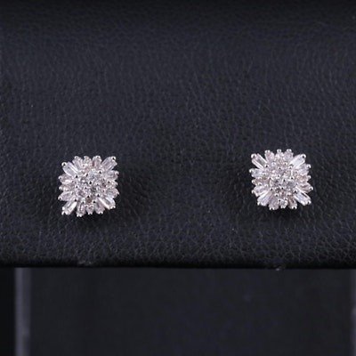 Sterling Silver 0.26 CTW Diamond Marquise Cluster Stud Earrings