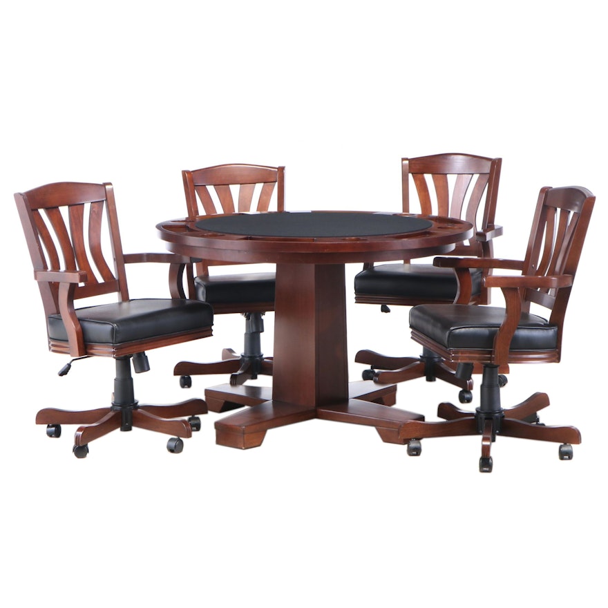 Round Games Table and Four Armchairs on Casters