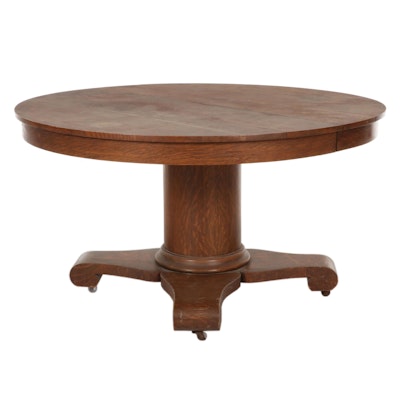 Empire Style Oak Pedestal Dining Table, Late 19th to Early 20th Century