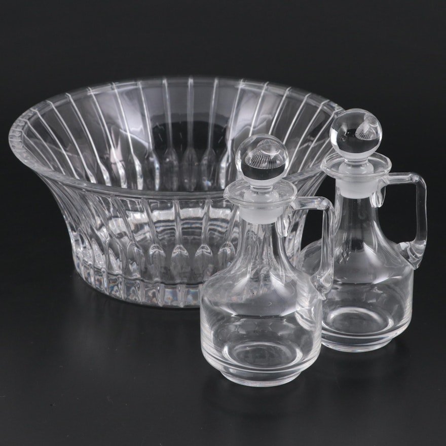 Mikasa "Park Avenue" Cut Crystal Bowl with Stoppered Glass Cruets, Late 20th C.