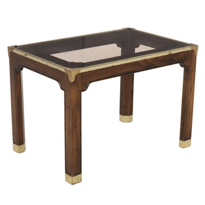 Chinoiserie Style Glass Top Side Table with Brass Trim, Late 20th Century