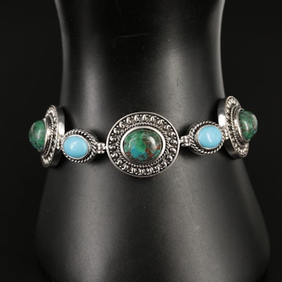 Sterling Eilat Stone and Turquoise Bracelet