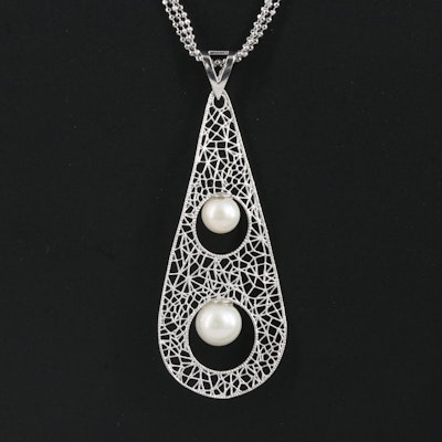 Sterling Pearl Filigree Pendant Necklace