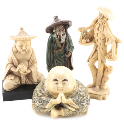 Chinese Carved Resin and Shiwan Eartheware Figurines