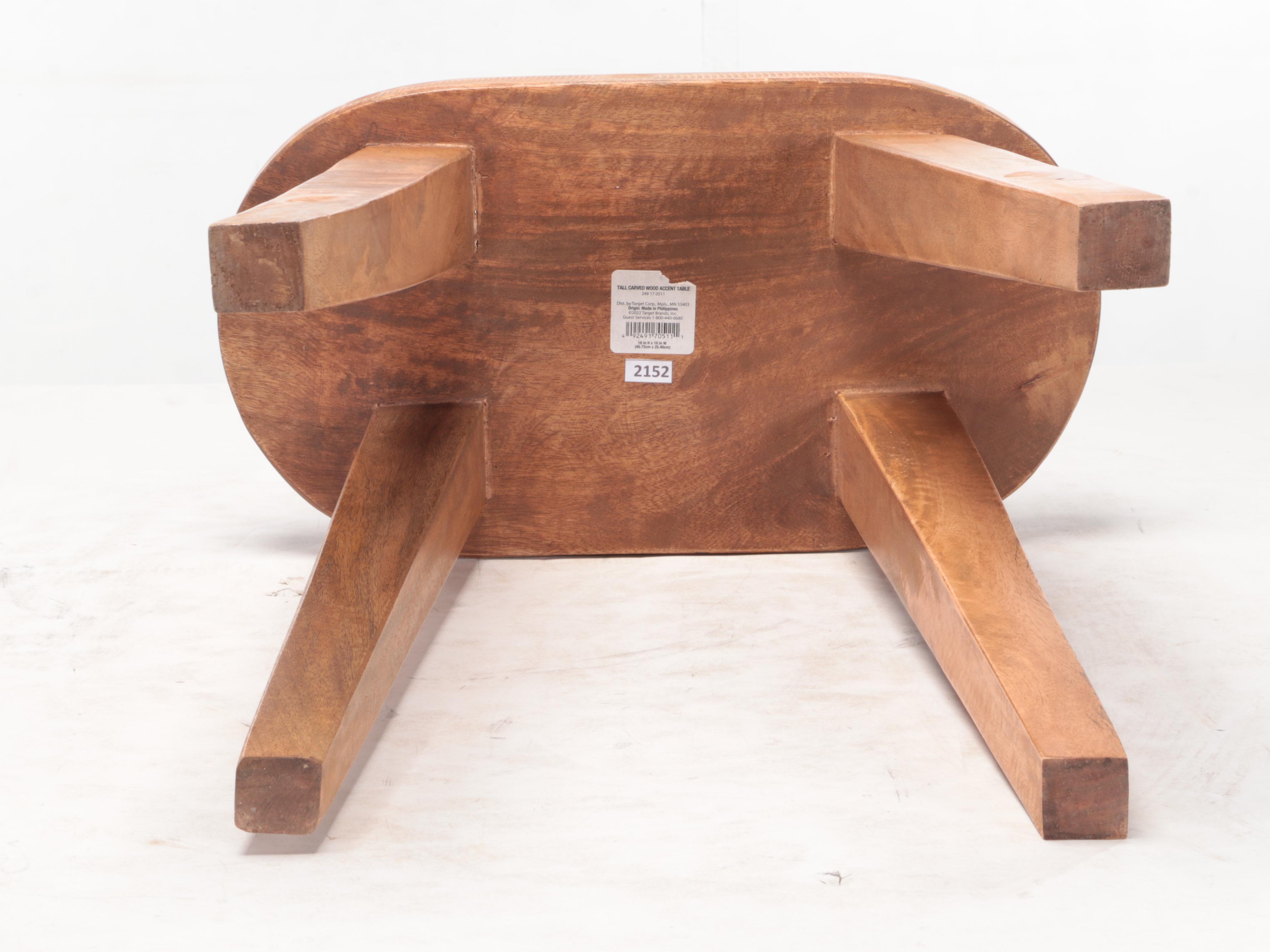 Threshold Woodland Carved Wood Tall Accent Table EBTH