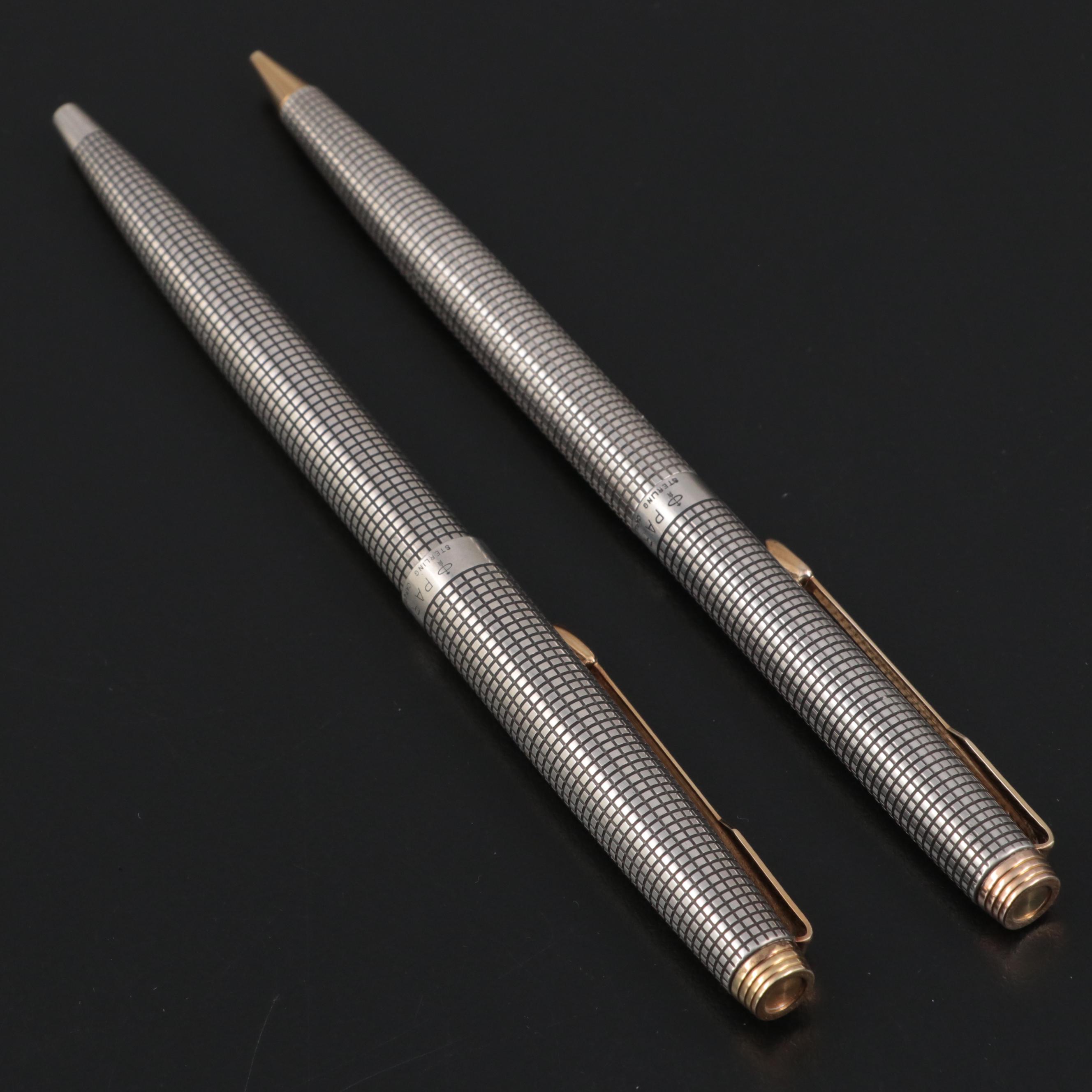Parker 75 Cicelé Sterling Silver Ballpoint Pen and Pencil Set, Late ...