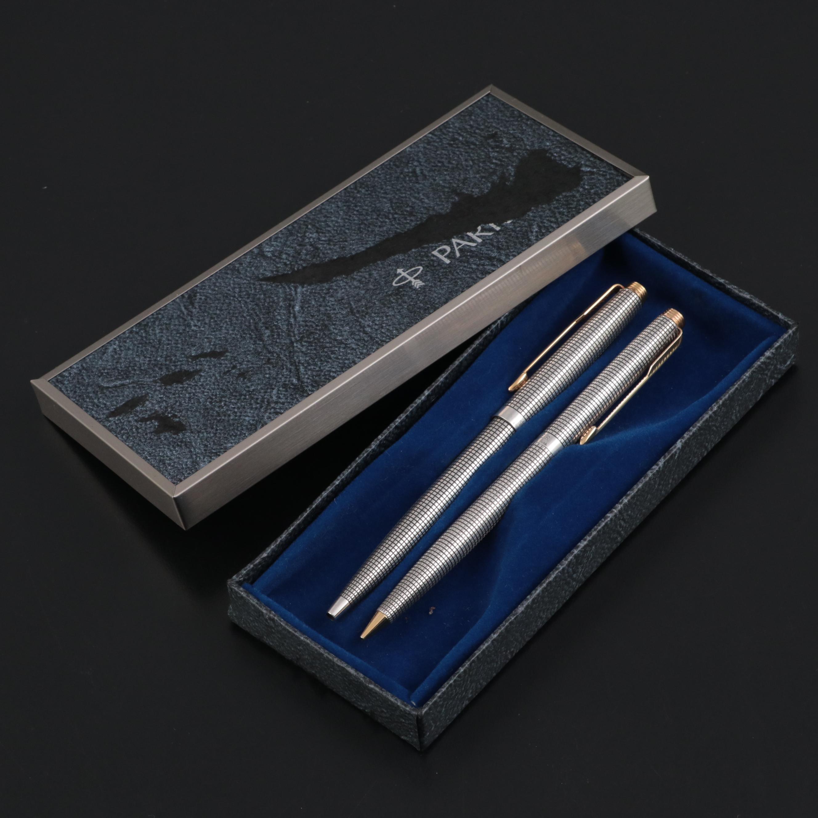 Parker 75 Cicelé Sterling Silver Ballpoint Pen and Pencil Set, Late ...