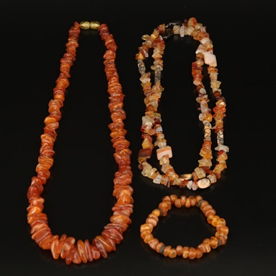 Amber, Agate and Mother-of-Pearl Beaded Necklaces and Bracelet