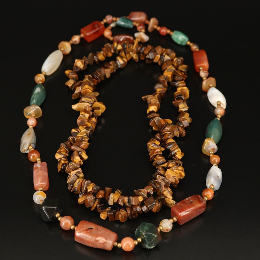 Tiger's Eye, Agate and Aventurine Featured in Beaded Necklaces
