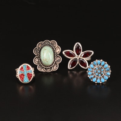 Bat Ami, Garnet and Turquoise Featured in Sterling Rings