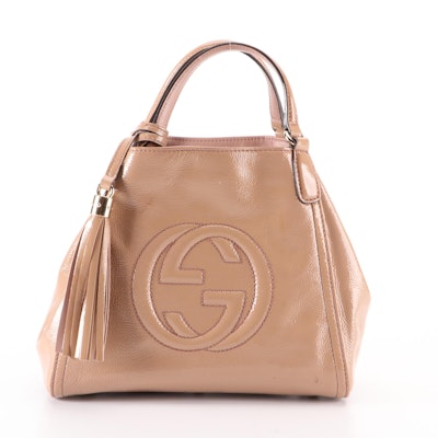 Gucci Soho Handbag with Detachable Shoulder Strap in Pebbled Patent Leather