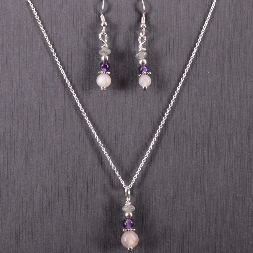 Sterling Gemstone Earrings and Pendant Necklace Set