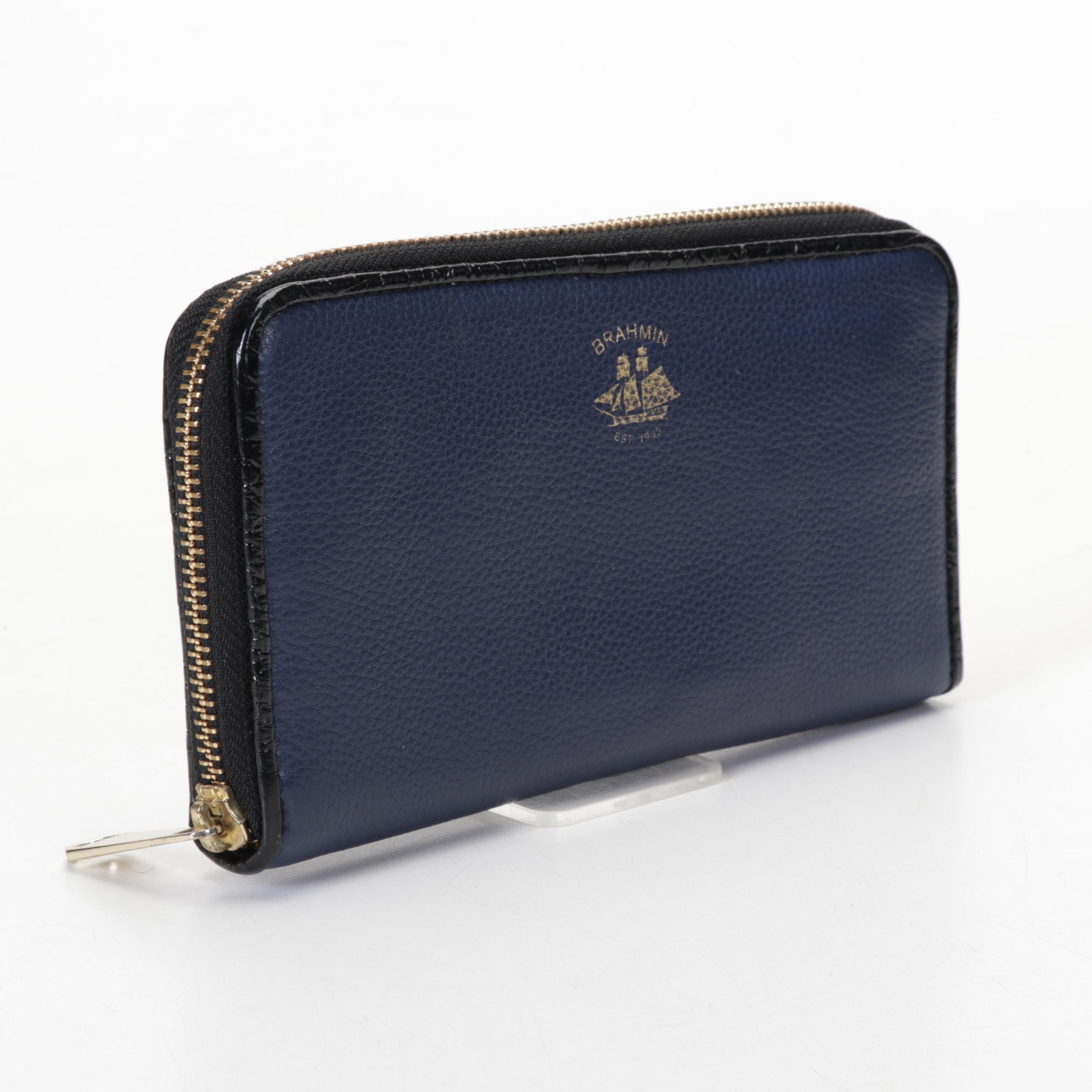 Brahmin ZipAround Wallet In Blue Pebbled Leather EBTH