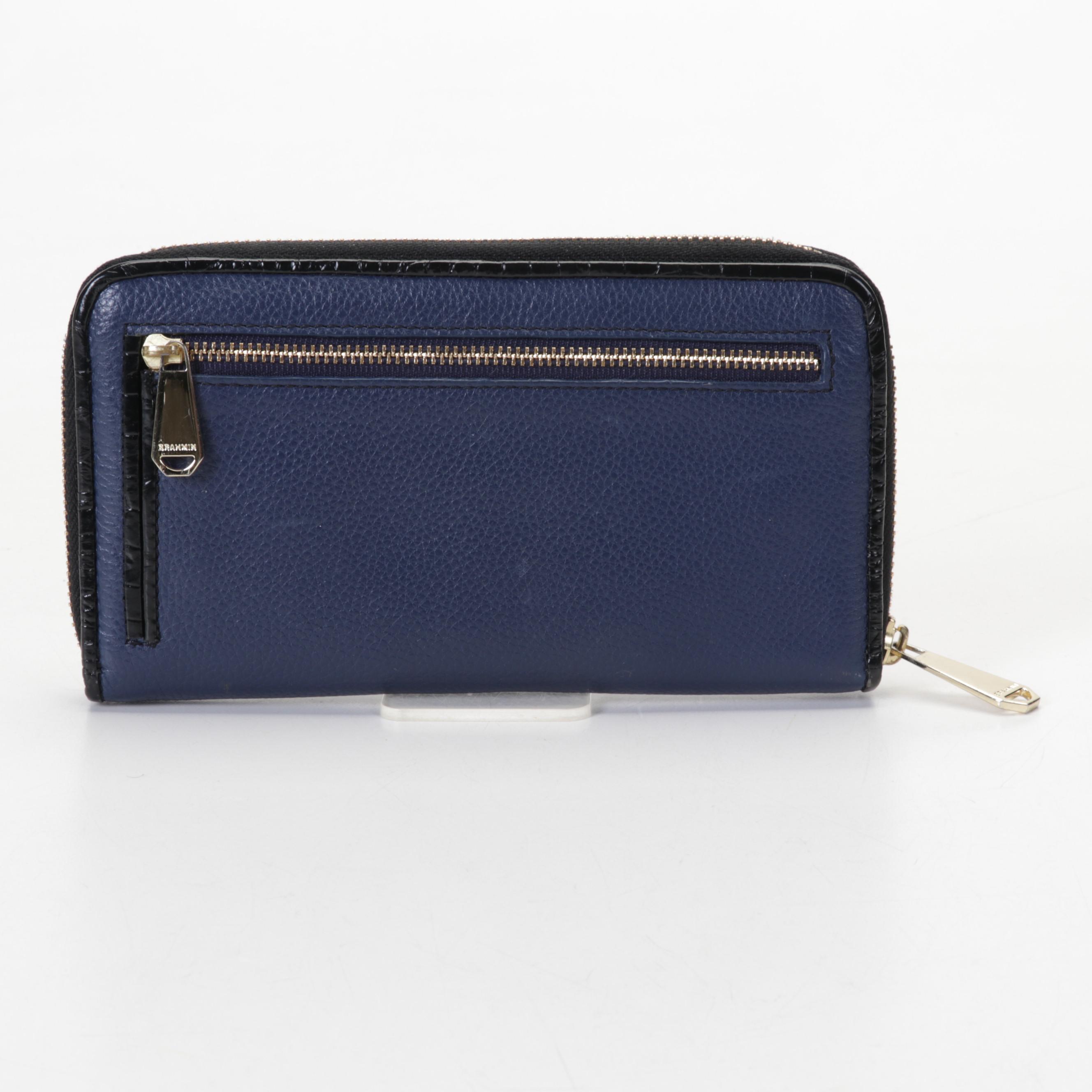 Brahmin ZipAround Wallet In Blue Pebbled Leather EBTH