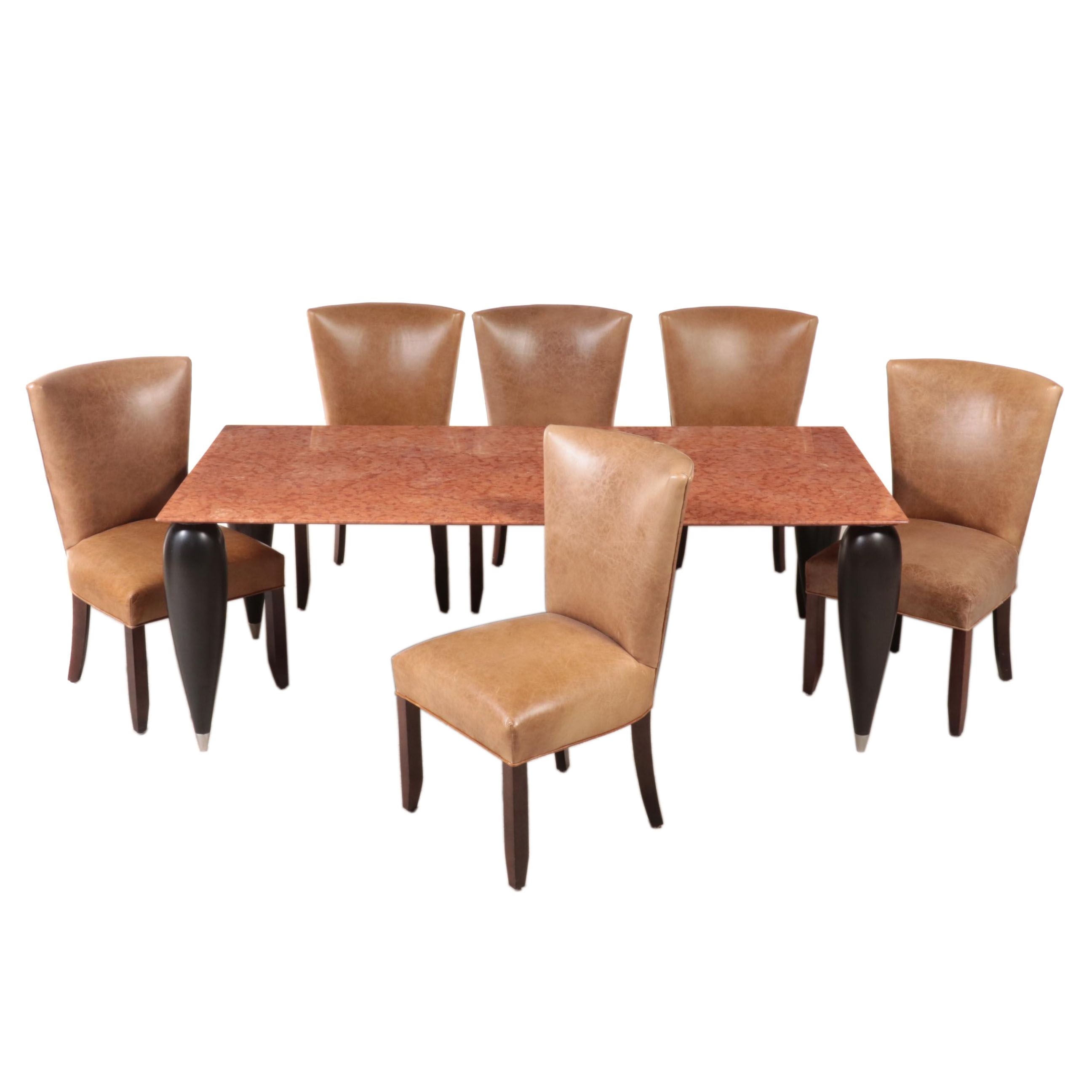 Design Master Leather Chairs with Rouge Marble Dining Table EBTH