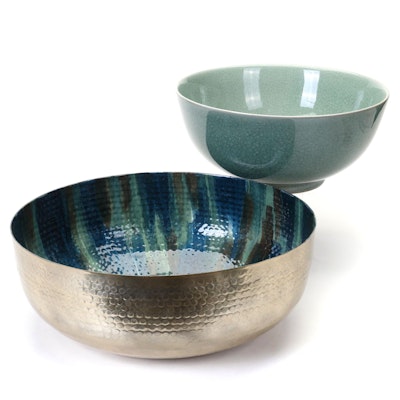 Celadon Porcelain Centerpiece Bowl And Global Views Direct Metal Champagne Bowl
