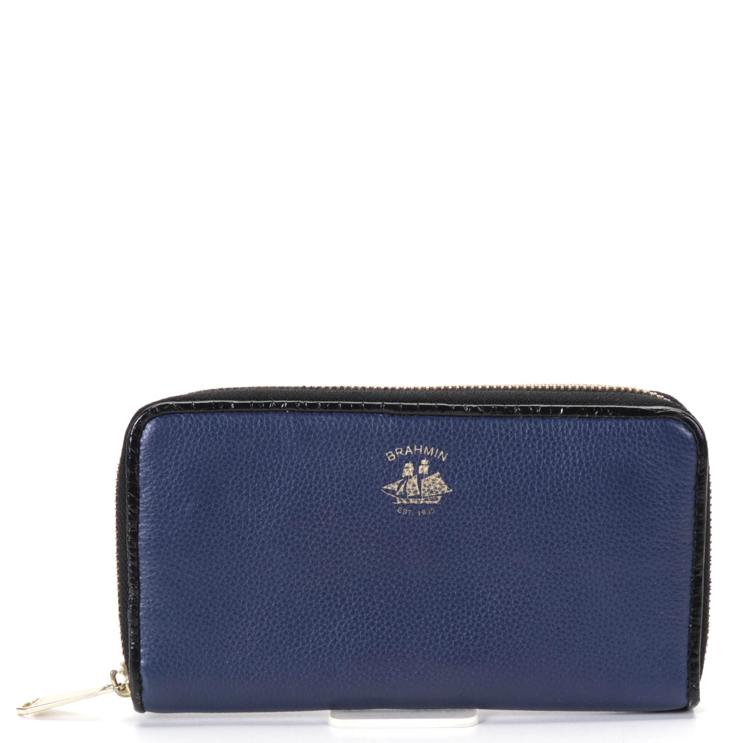 Brahmin ZipAround Wallet In Blue Pebbled Leather EBTH