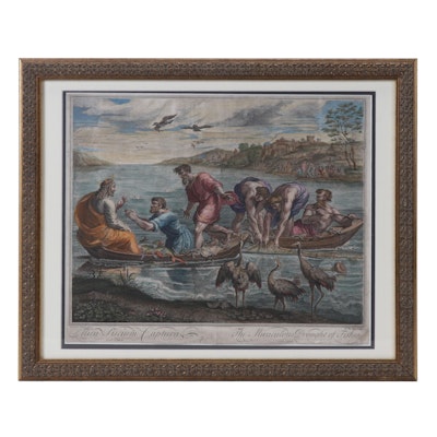 Hand-Colored Engraving After Raphael "Mira Piscium Captura," Late 19th Century
